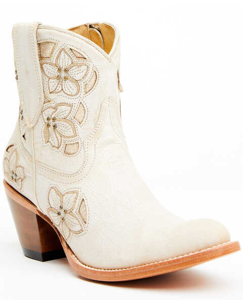 Shyanne Women's Lily Floral Embroidered Western Fashion Booties - Round Toe , Off White, hi-res