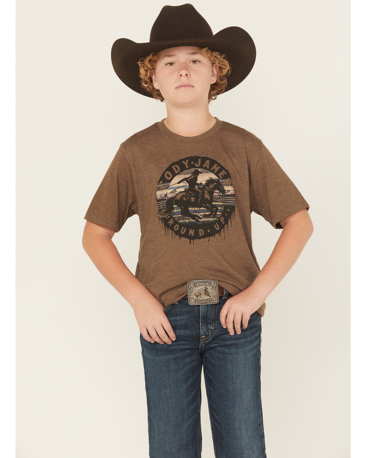 Image #1 - Cody James Boys' Rodeo Round Up Short Sleeve Graphic T-Shirt, Brown, hi-res
