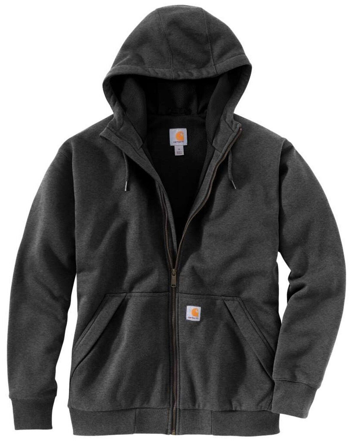 Carhartt Men's Rain Defender Thermal Lined Zip Hooded Work Sweatshirt - Tall, Heather Grey, hi-res