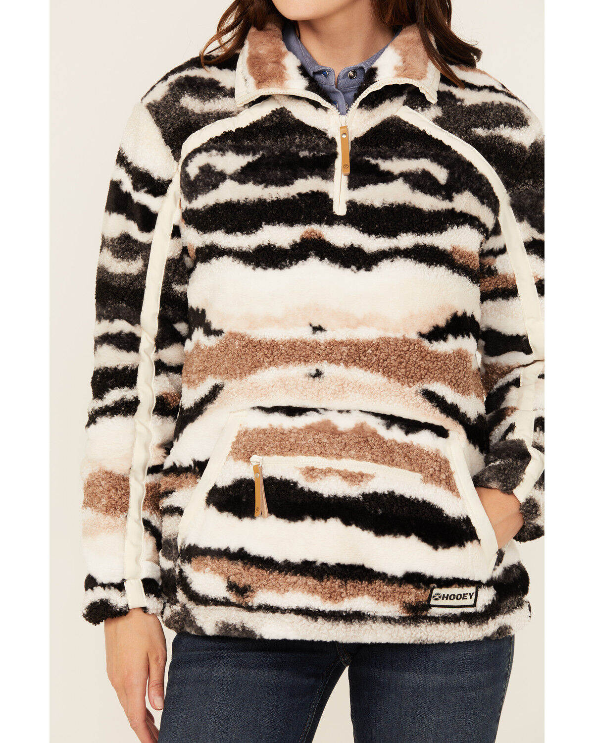 Image #3 - Hooey Women's Striped Fleece 1/2 Zip Pullover, Black, hi-res