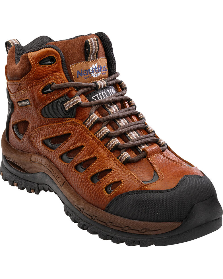 Nautilus Men's Brown Waterproof Lace-Up Work Boots - Steel Toe, Brown, hi-res