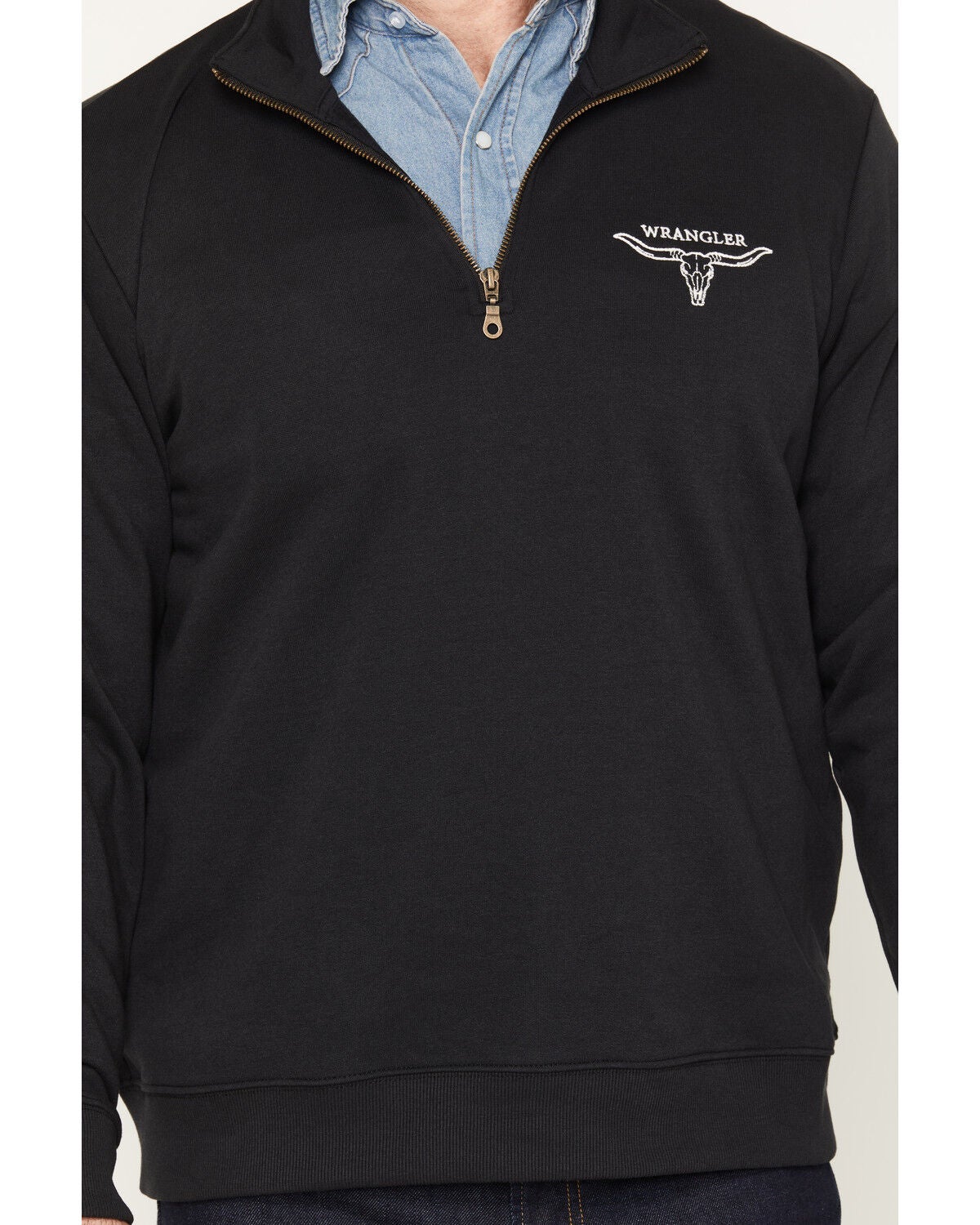 Image #3 - Wrangler Men's Solid Steer Head 1/4 Zip Pullover, Black, hi-res