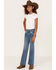 Image #1 - Rock & Roll Denim Little Girls' Medium Wash Arrow Pocket Trouser Flare Jeans, Medium Wash, hi-res