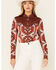 Ranch Dress'n Women's Southwestern Bandera Print Long Sleeve Snap Western Shirt, Rust Copper, hi-res