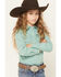 Image #2 - Wrangler Girls' Solid Long Sleeve Snap Western Shirt, Teal, hi-res