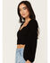 Image #2 - Shyanne Women's Embroidered Mesh Dot Poet Sleeve Crop Top, Black, hi-res