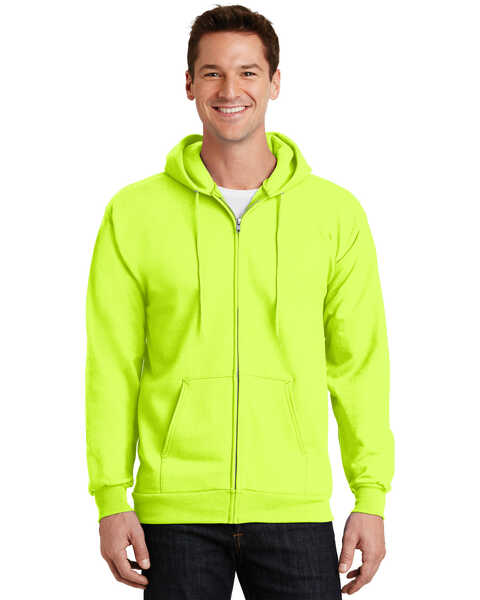 Image #1 - Port & Company Men's Safety Green 3X Essential Fleece Full Zip Hooded Work Sweatshirt - Big rt , Green, hi-res