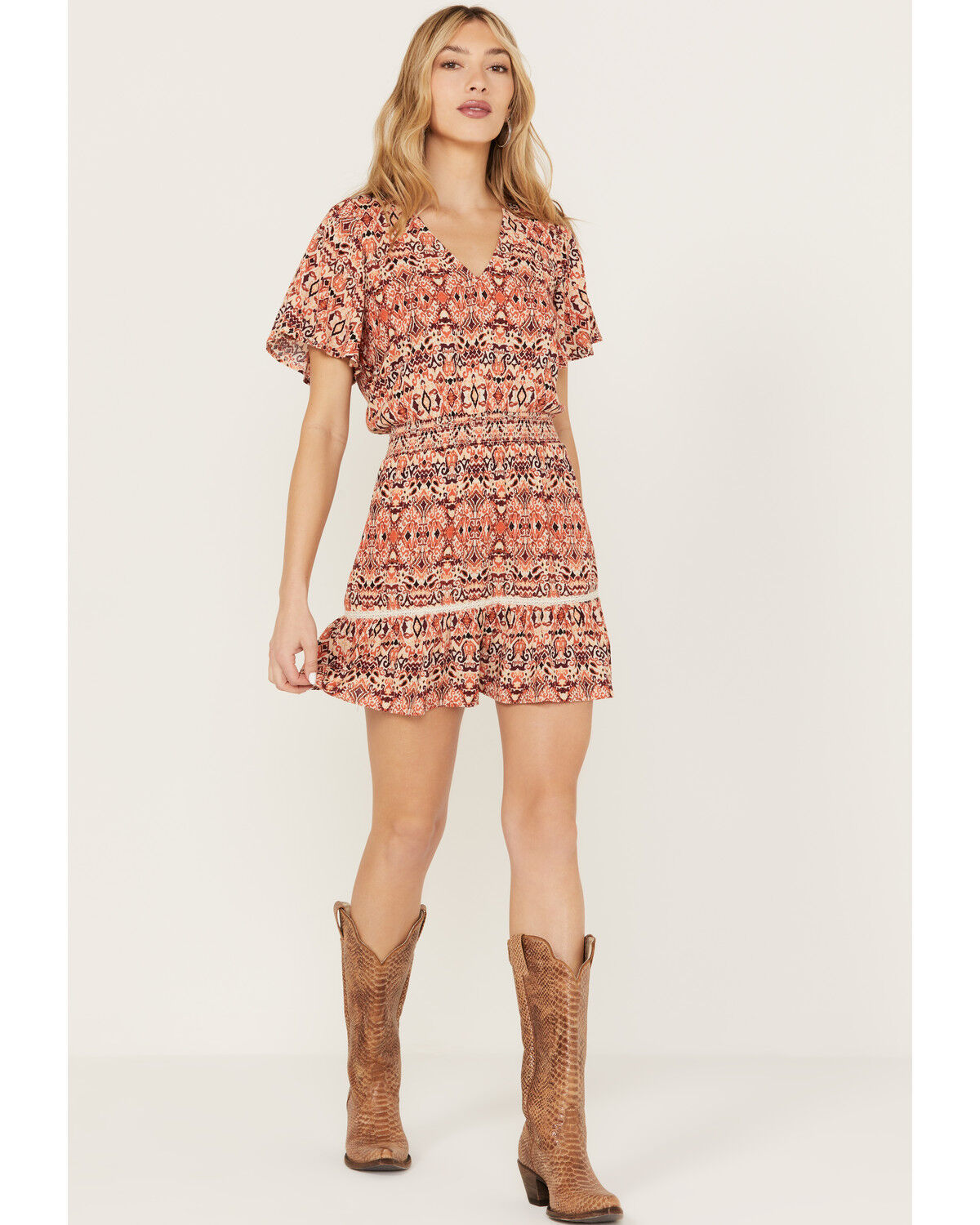 Image #2 - Idyllwind Women's Blossom Flutter Sleeve Smocked Mini Dress, Maroon, hi-res