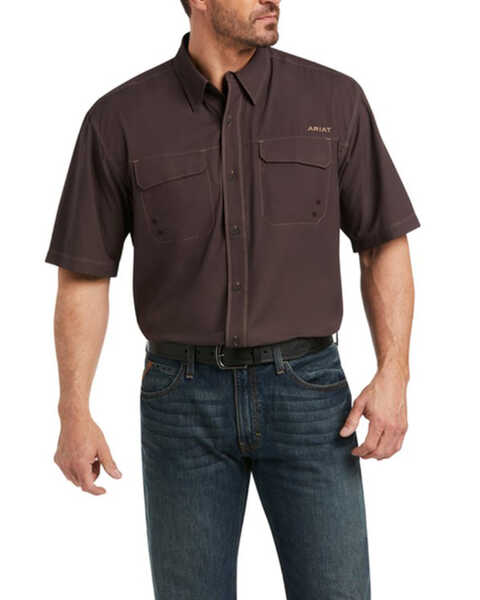 Image #1 - Ariat Men's VentTEK Outbound Short Sleeve Button-Down Western Shirt - Big, Chocolate, hi-res