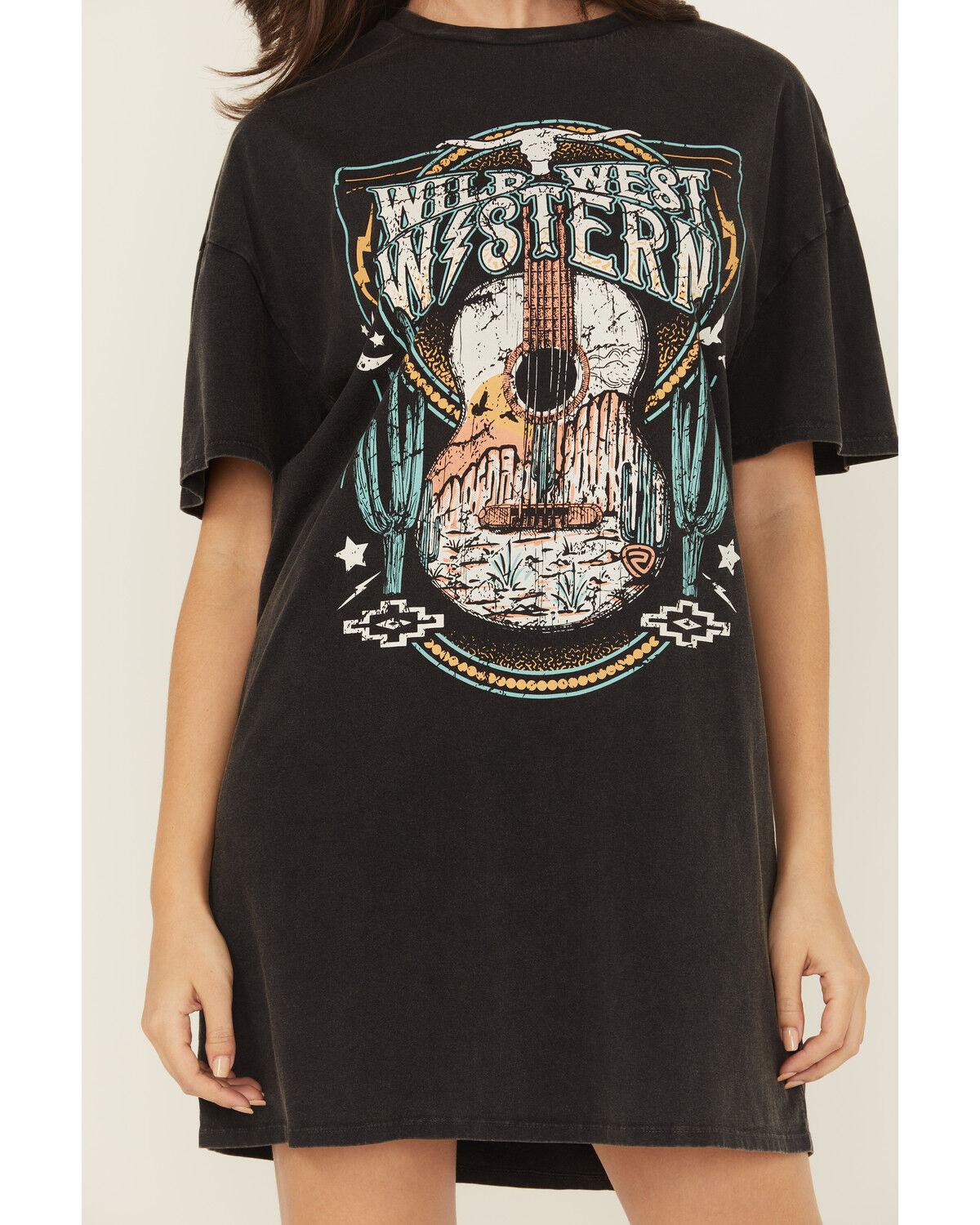 Image #3 - Rock & Roll Denim Women's Wild West Short Sleeve Mini Graphic T-Shirt Dress, Black, hi-res