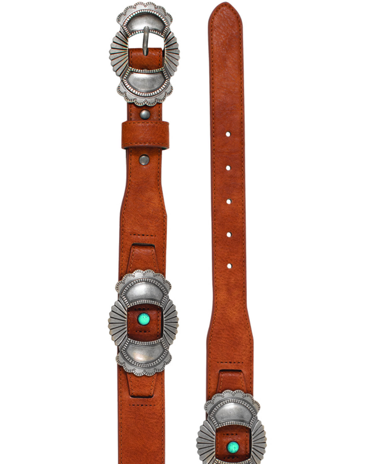Image #1 - Catchfly Women's Concho and Stone Leather Belt, Tan, hi-res