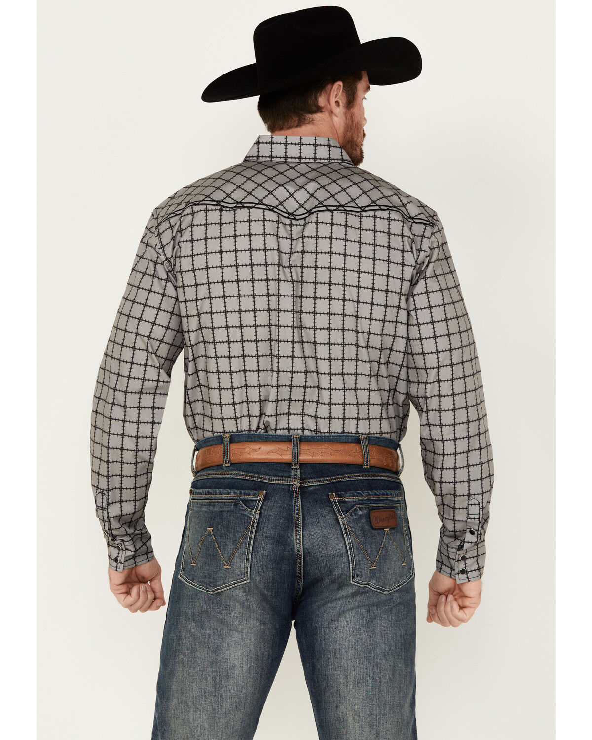 Image #4 - Cowboy Hardware Men's Barbed Wire Print Long Sleeve Snap Western Shirt, Grey, hi-res