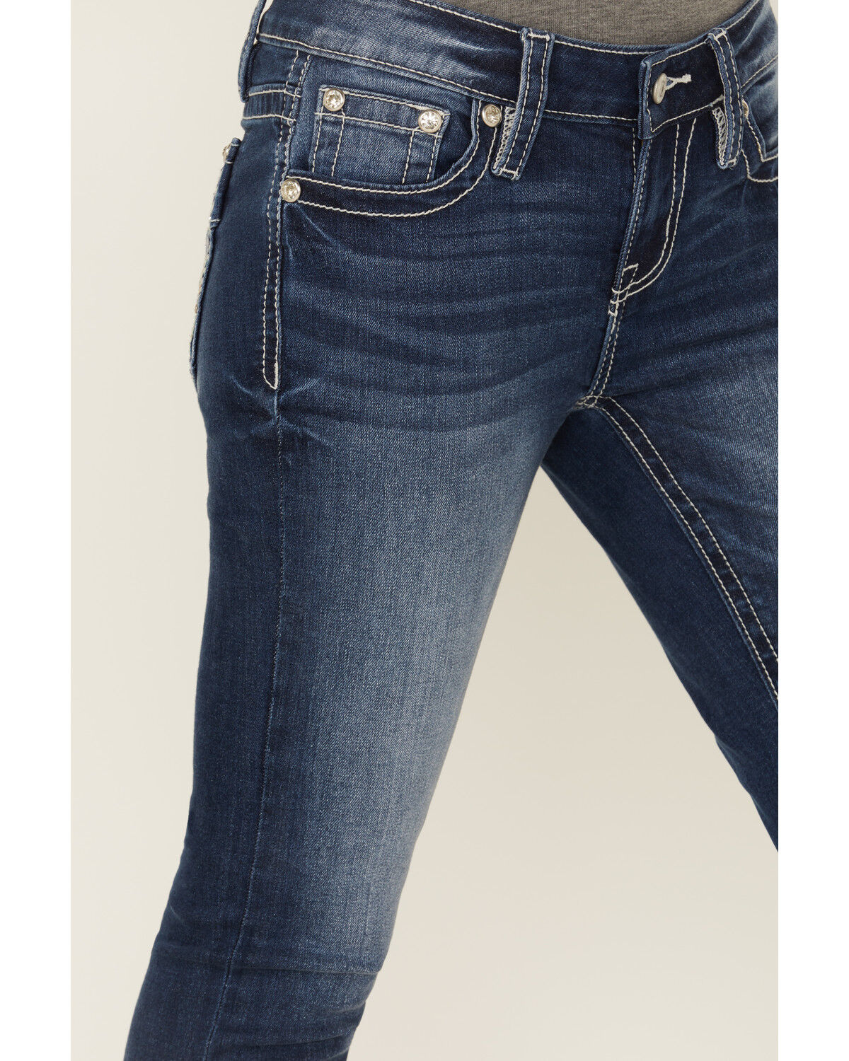 Image #3 - Shyanne Women's Embroidered Dark Wash Mid Rise Bootcut Stretch Denim Jeans, Dark Wash, hi-res