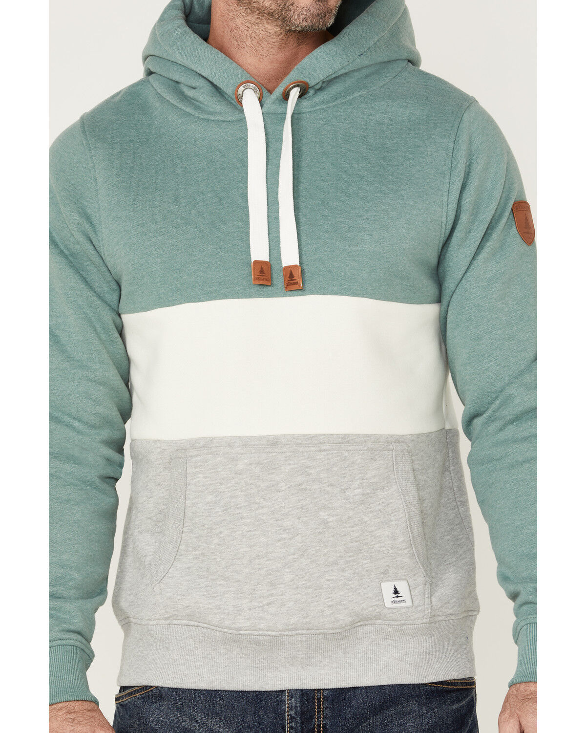 Image #3 - Wanakome Men's Colorblock Rivera Hooded Pullover Sweatshirt, Sage/brown, hi-res