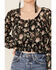 Wild Moss Women's Black Floral Chiffon Smocked Waist Blouse, Black, hi-res
