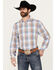 Resistol Men's Hardin Plaid Print Long Sleeve Button Down Western Shirt, Brown/blue, hi-res