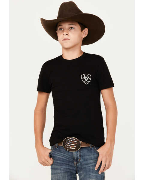 Image #1 - Ariat Boys' Cactus Flag Short Sleeve Graphic T-Shirt, Black, hi-res