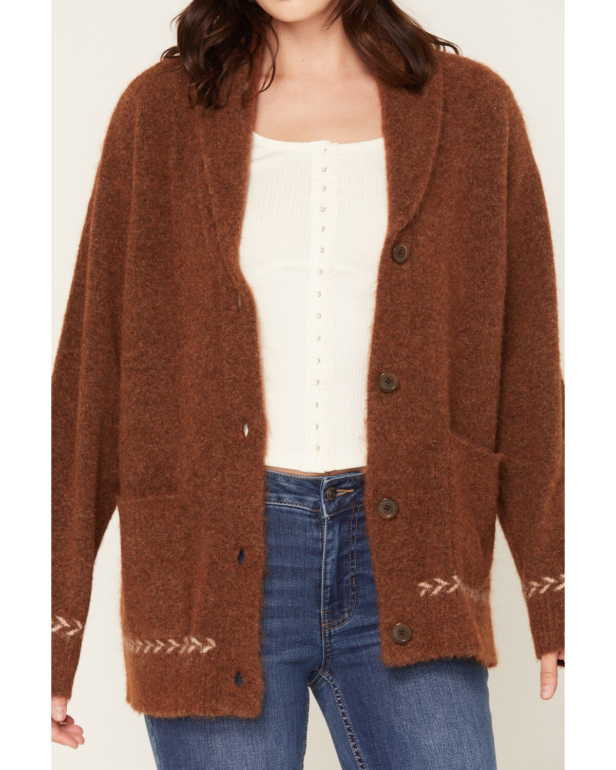 Image #3 - Shyanne Women's Remington Horse Icon Button-Down Cardigan, Brown, hi-res