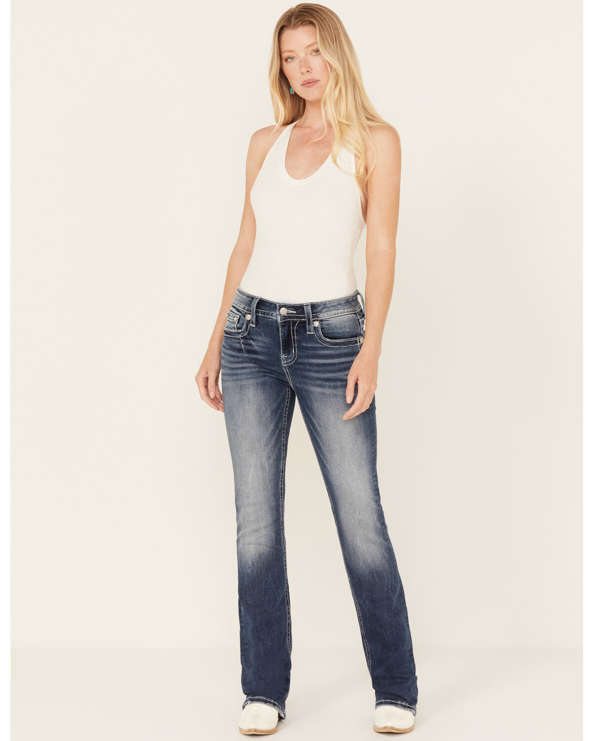Image #3 - Miss Me Women's Medium Wash Embroidered Bootcut Jeans, Medium Blue, hi-res