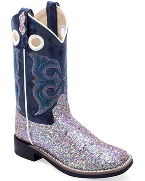Image #1 - Old West Girls' Fancy Western Boots - Broad Square Toe , Purple, hi-res