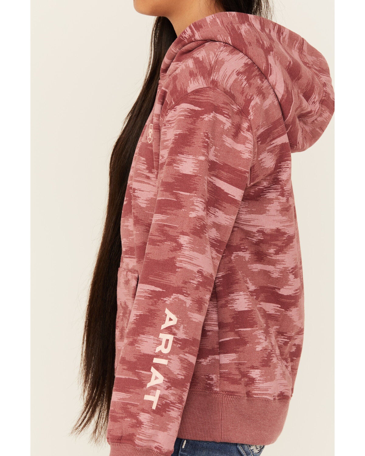 Image #3 - Ariat Girls' Printed Logo Hoodie, Mauve, hi-res