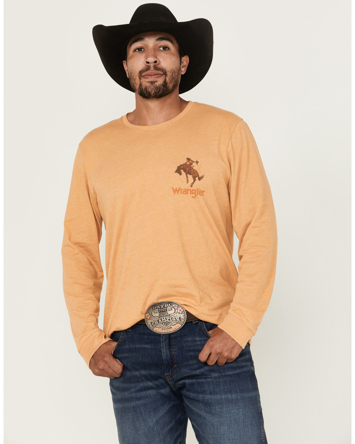 Image #2 - Wrangler Men's Cowboy Bucking Bronco Long Sleeve Graphic T-Shirt, Mustard, hi-res