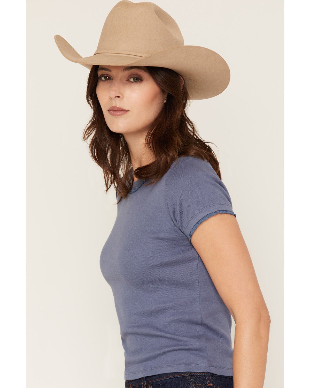Image #2 - Cleo + Wolf Women's Ruffle Trim Short Sleeve Baby Tee, Blue, hi-res