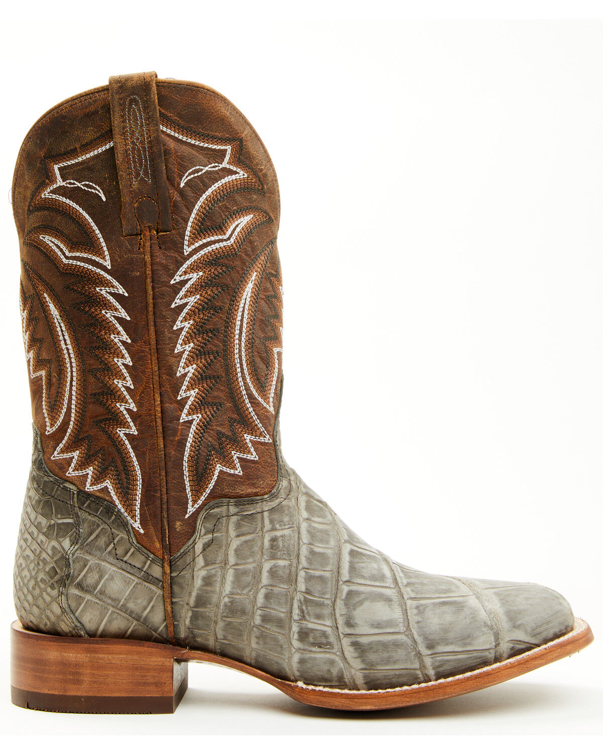 Image #2 - El Dorado Men's Exotic American Alligator Western Boots - Broad Square Toe, Grey, hi-res