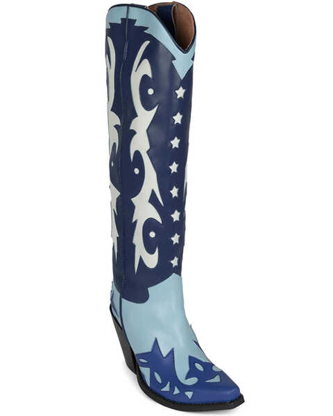 Image #1 - Jeffrey Cambell Women's Starwood Tall Western Boots - Snip Toe, Blue, hi-res