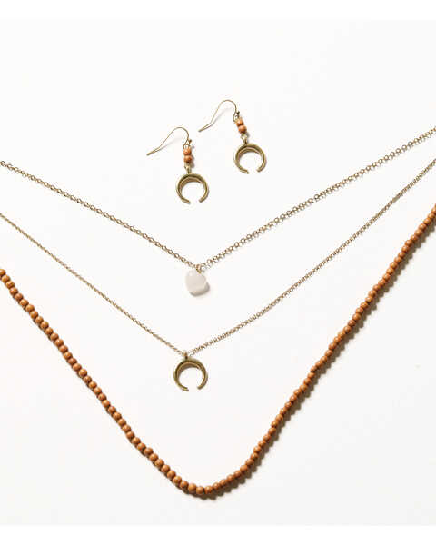 Image #1 - Shyanne Women's Crescent Multi-strand Necklace & Ring Set, Silver, hi-res