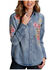 Image #1 - Stetson Women's Blue Denim Embroidered Long Sleeve Button Down Blouse Shirt , Blue, hi-res