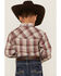 Image #4 - Roper Boys' Plaid Print Long Sleeve Pearl Snap Western Shirt, Brown, hi-res