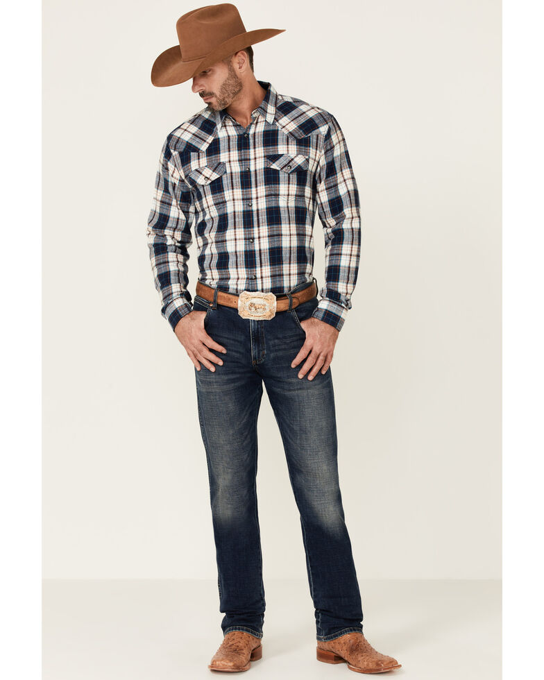 Cody James Men's Haymaker Large Plaid Long Sleeve Snap Western Flannel Shirt - Big & Tall , Navy, hi-res