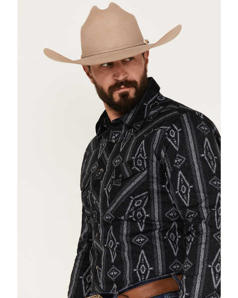 Image #2 - Rock & Roll Denim Men's Southwestern Stretch Long Sleeve Snap Shirt , Charcoal, hi-res