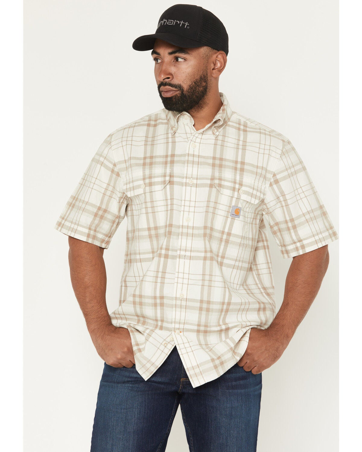 Image #1 - Carhartt Men's Fort Loose Fit Short Sleeve Button-Down Work Shirt, Off White, hi-res