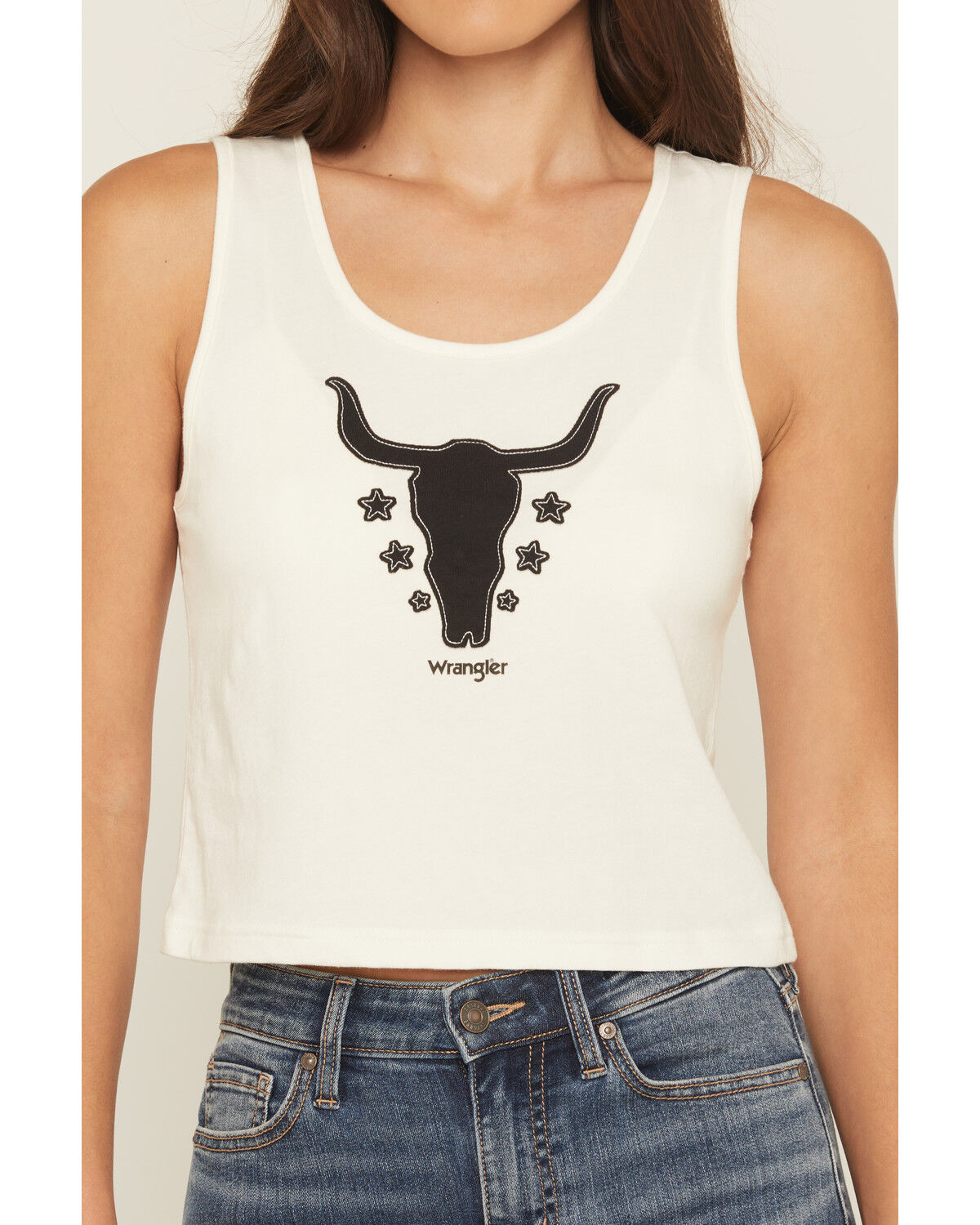 Image #3 - Wrangler Women's Steerhead Sleeveless Cropped Graphic Tank Top, White, hi-res