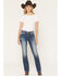 Image #3 - Miss Me Women's Dark Wash Mid Rise Embroidered Pocket 34" Bootcut Stretch Denim Jeans, Dark Wash, hi-res