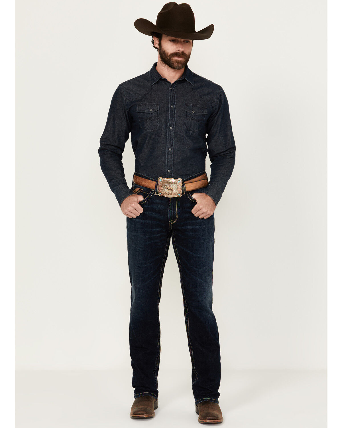 Image #1 - Ariat Men's Boot Barn Exclusive M4 Gunner Dark Wash Relaxed Boot Stretch Denim Jeans, Dark Wash, hi-res