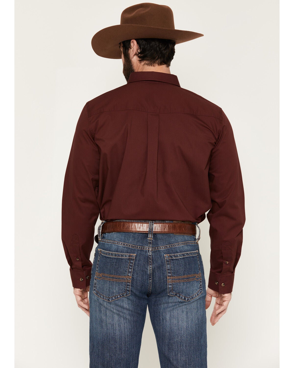 Image #4 - Cody James Men's Basic Solid Long Sleeve Button-Down Stretch Western Shirt, Wine, hi-res