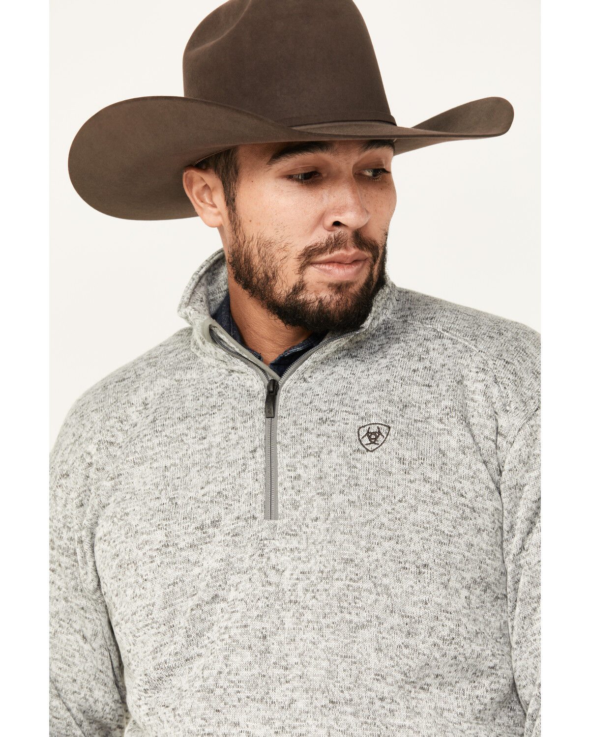 Image #2 - Ariat Men's Caldwell Logo 1/4 Zip Pullover, Light Grey, hi-res