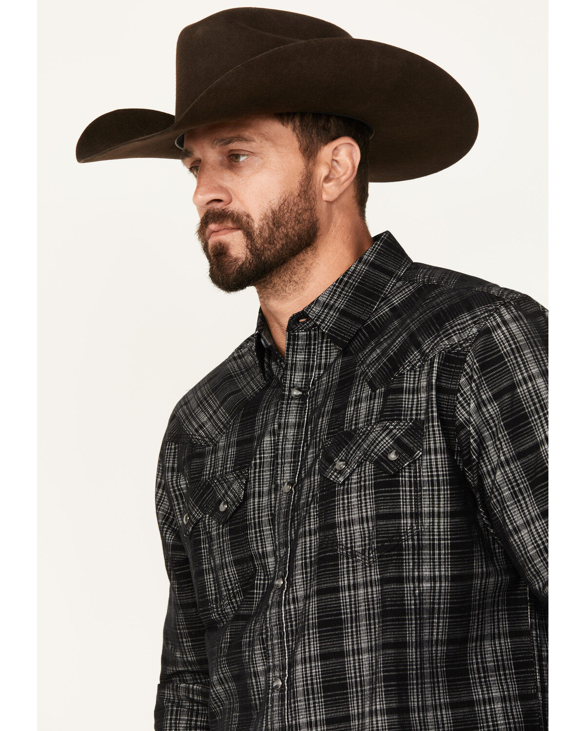 Image #2 - Moonshine Spirit Men's Black Jack Plaid Print Long Sleeve Snap Western Shirt, Black, hi-res