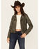 Image #2 - Mauritius Leather Women's Christy Scatter Star Leather Jacket, Olive, hi-res