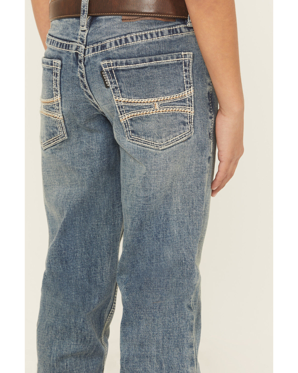 Image #4 - Hooey X Rock & Roll Denim Boys' Medium Wash Step Bootcut Stretch Denim Jeans, Blue, hi-res