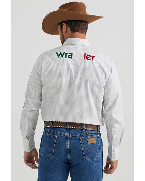 Image #4 - Wrangler Men's Mexico Logo Geo Print Long Sleeve Snap Western Shirt, White, hi-res