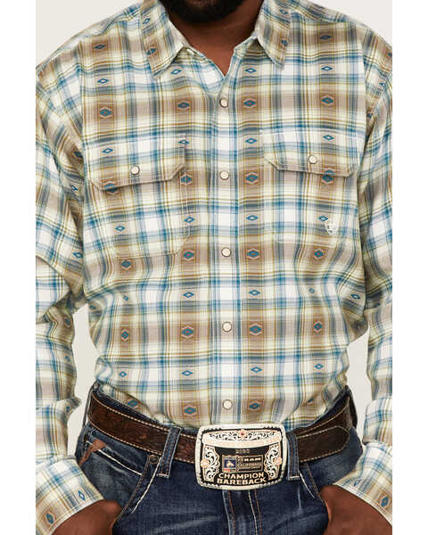 Image #3 - Ariat Men's Harwell Retro Large Plaid Long Sleeve Snap Western Shirt , White, hi-res