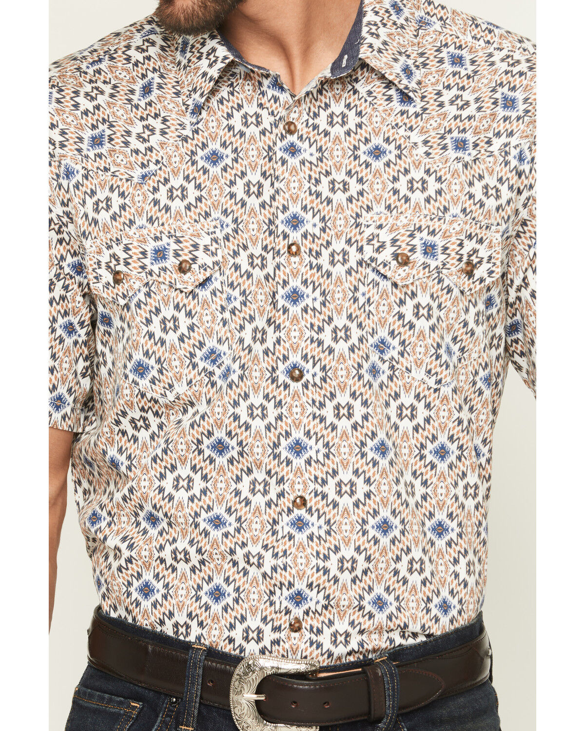 Image #3 - Cody James Men's High Plains Southwestern Print Short Sleeve Snap Western Shirt - Tall, Tan, hi-res