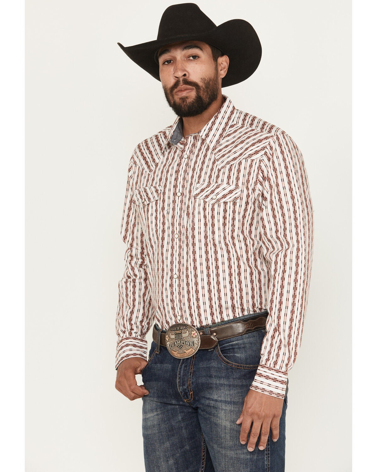 Moonshine Spirit&reg; Men's Racer Striped Print Long Sleeve Snap Western Shirt, White, hi-res