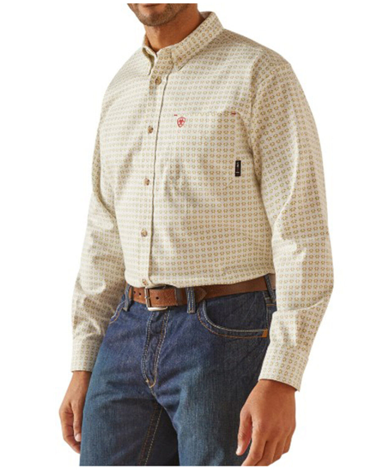 Image #1 - Ariat Men's FR Gosling Geo Print DuraStretch Long Sleeve Button-Down Work Shirt, Green, hi-res