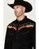 Image #2 - Scully Men's Music Note Flame Embroidered Long Sleeve Snap Western Shirt, Black, hi-res