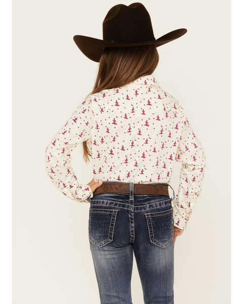 Image #4 - Shyanne Girls' Cactus Print Long Sleeve Pearl Snap Shirt, Ivory, hi-res